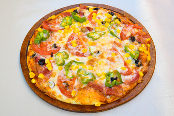 Delicious mixed pizza with rich content. Menu concept of choice and diversity. Karisik pizza