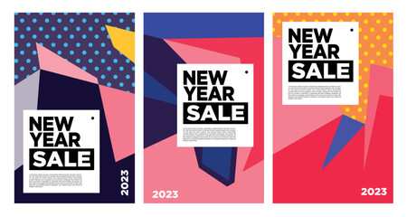 Naklejka na ściany i meble Vector New Year Sale 2023 with colorful abstract background for banner advertising