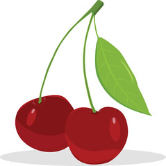 Realistic berries composition with isolated image of cherry with ripe leaves on blank background vector illustration
