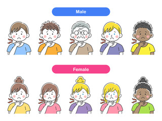 喉が痛い、人物のイラストセット