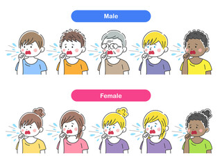咳をする、人物のイラストセット