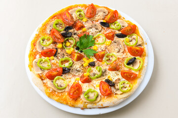 Delicious mixed pizza with rich content. Menu concept of choice and diversity. Karisik pizza