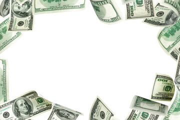 Dollar sign. American money. Cash white background, us bill. Money falling.