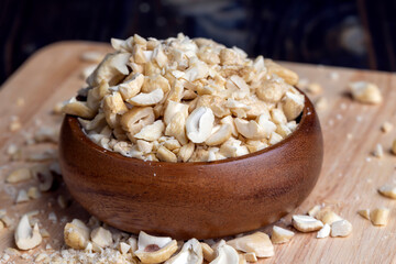 Hard roasted and peeled cashew nuts on the table