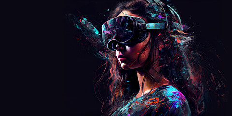Girl wearing VR headset image created with Generative AI technology.