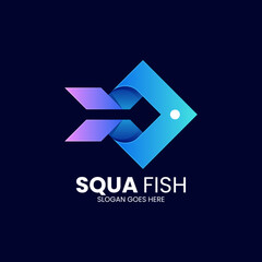 Vector Logo Illustration Squa Fish Gradient Colorful Style.