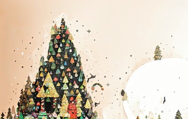 christmas tree and gifts on beige background with copy space in generative AI