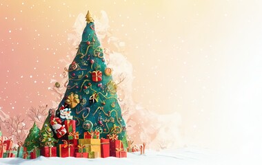 christmas tree and gifts on beige background with copy space in generative AI