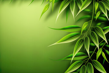 Background with bamboo leaf components is green. Generative AI