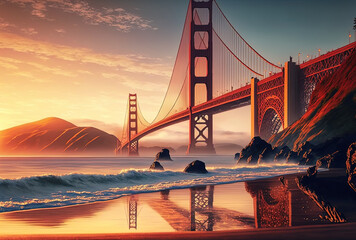 San Francisco, California's golden gate bridge in the morning beauty. Generative AI