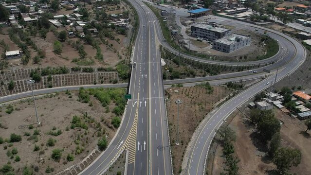 aerial view of round about hazara motorway, abatabod motorway. lora village, KPK Pakistan