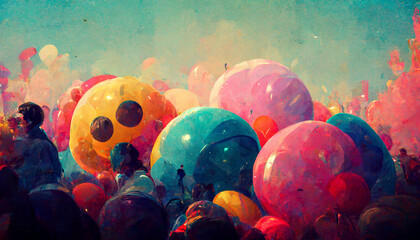 colorful balls filled the festival area