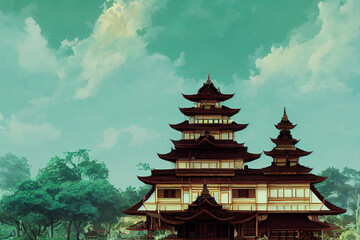 Fototapeta premium asian castle illustration