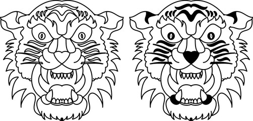 Tiger face sticker vector.Tiger head traditional tattoo.Vector of Japanese tiger for sticker or printing on T-shirt.