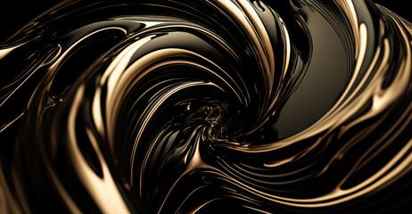 Luxury black gold liquid paint background. Close up glossy texture. Mix color liquid splashes. Digital art	