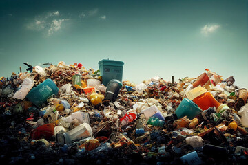 plastic waste piled up on the beach - obrazy, fototapety, plakaty