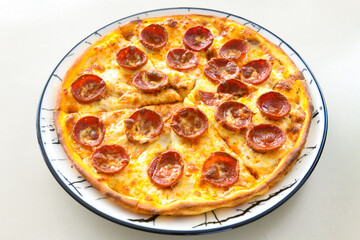 Delicious mixed pizza with rich content. Menu concept of choice and diversity. Karisik pizza