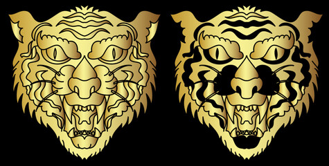 Tiger face sticker vector.Tiger head traditional tattoo.Vector of Japanese tiger for sticker or printing on T-shirt.