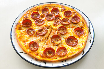 Delicious mixed pizza with rich content. Menu concept of choice and diversity. Karisik pizza