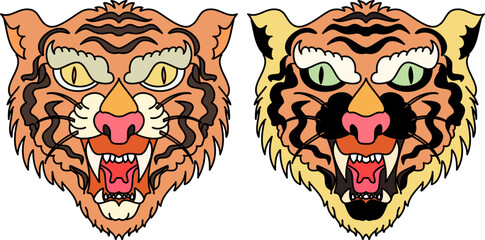 Tiger face sticker vector.Tiger head traditional tattoo.Vector of Japanese tiger for sticker or printing on T-shirt.