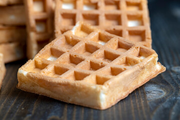 square sweet soft waffles on the table