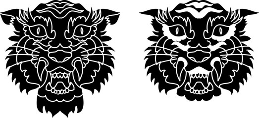 Tiger face sticker vector.Tiger head traditional tattoo.Vector of Japanese tiger for sticker or printing on T-shirt.