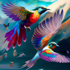 Obraz premium Colourful Birds Flying