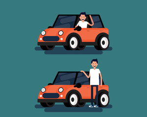 Naklejka premium Happy people with Cars. Vector illustration transportation concept