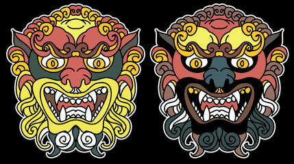 Tiger face sticker vector.Tiger head traditional tattoo.Vector of Japanese tiger for sticker or printing on T-shirt.