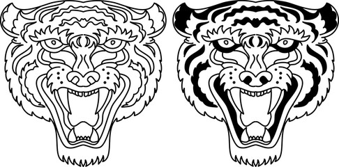 Tiger face sticker vector.Tiger head traditional tattoo.Vector of Japanese tiger for sticker or printing on T-shirt.