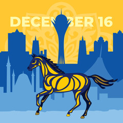 Vector image, holiday card for the Independence Day of Kazakhstan, December 16