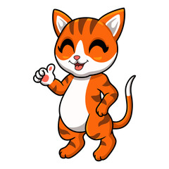 Cute orange tabby cat cartoon giving thumbs up