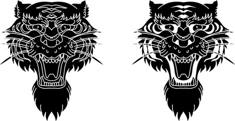 Tiger face sticker vector.Tiger head traditional tattoo.Vector of Japanese tiger for sticker or printing on T-shirt.