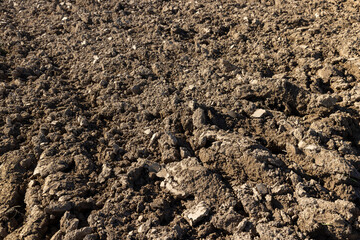 Processed plowed fertile soil in the field