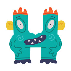 Monster Alphabet with Capital Letter H with Toothy Mouth Vector Illustration