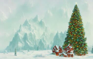 christmas tree with landscape in generative AI