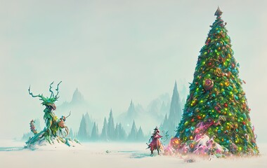 christmas tree with landscape in generative AI
