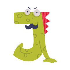 Monster Alphabet with Green Capital Letter J with Mustache Vector Illustration