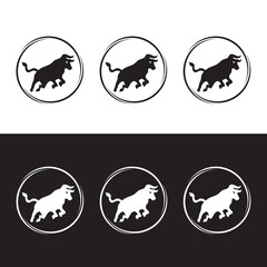 Circle bull animal logo design . icon logo . silhouette logo