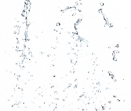 Shape form droplet of Water splashes into drop water line tube attack fluttering in air and stop motion freeze shot. Splash Water for texture graphic resource elements, White background isolated