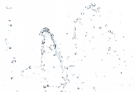 Shape form droplet of Water splashes into drop water line tube attack fluttering in air and stop motion freeze shot. Splash Water for texture graphic resource elements, White background isolated