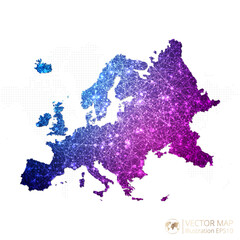 Europe Continent map in geometric wireframe blue with purple polygonal style gradient graphic on white background. Vector Illustration Eps10.