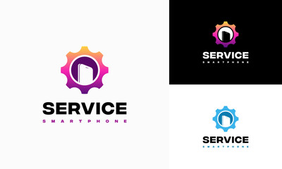 Phone Service logo designs concept vector, Phone Gear and Wrench logo symbol icon