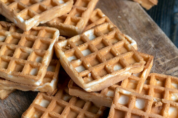 soft sweet waffles on the table, close up