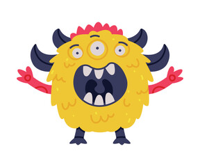 Monster Alphabet with Yellow Furry Capital Letter O with Bulging Eyes Vector Illustration