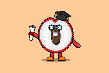Cute cartoon Lychee student character on graduation day with toga in concept flat cartoon style