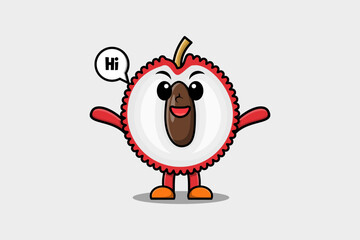 Cute cartoon Lychee character with happy expression in modern style design illustration
