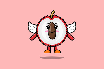 Cute cartoon Lychee character wearing wings in modern style design illustration