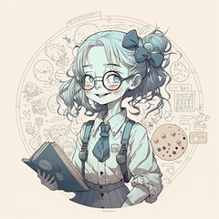 Illustration of the scientist girl with a book in hand