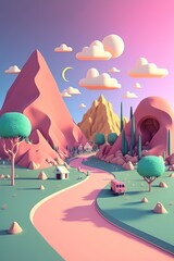 3d landscape with mountains and clouds